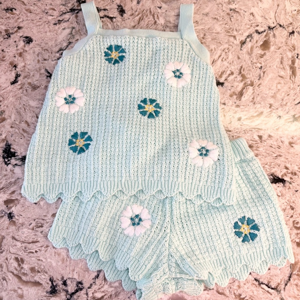 C&C California Kids 2pc Turquoise and Teal Floral Crochet Set